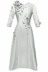 Adaline White Cocktail Dress with 3D Flowers and Rhinestones