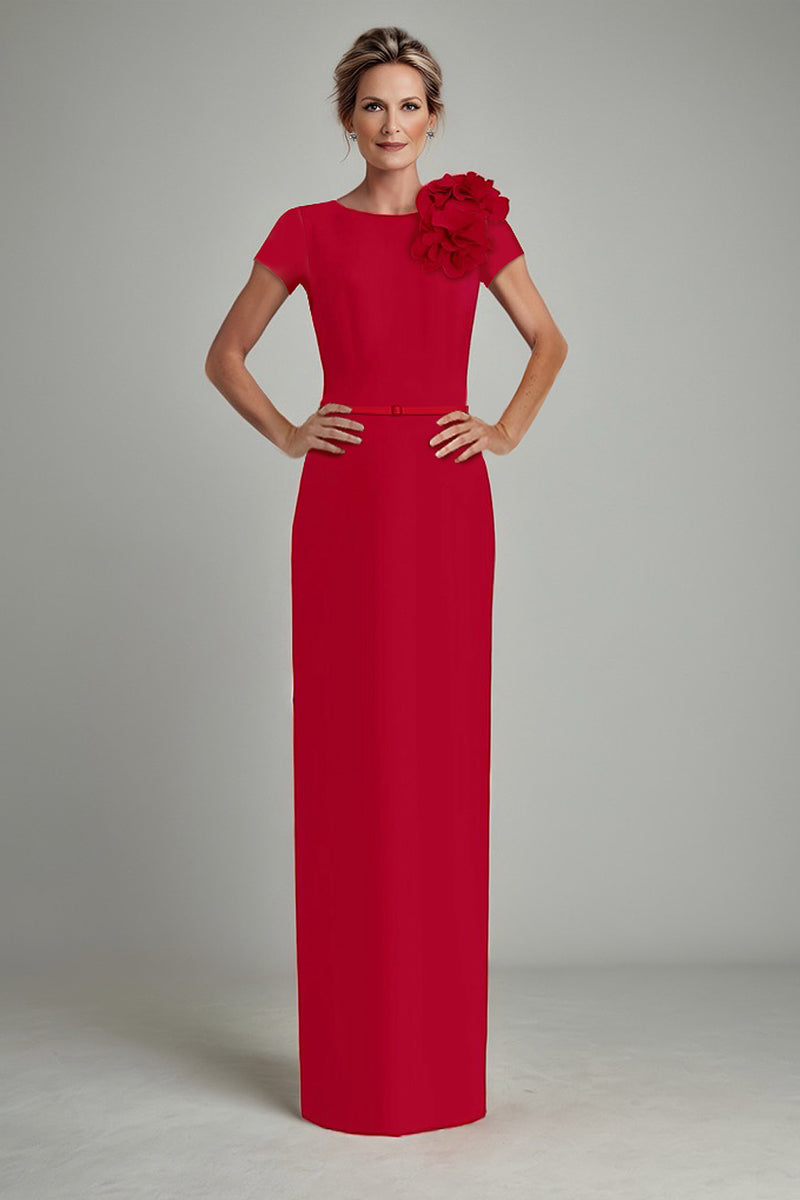 CaeliNYC Portland Short Sleeve Column Gown with Flower Detail Custom / Orange