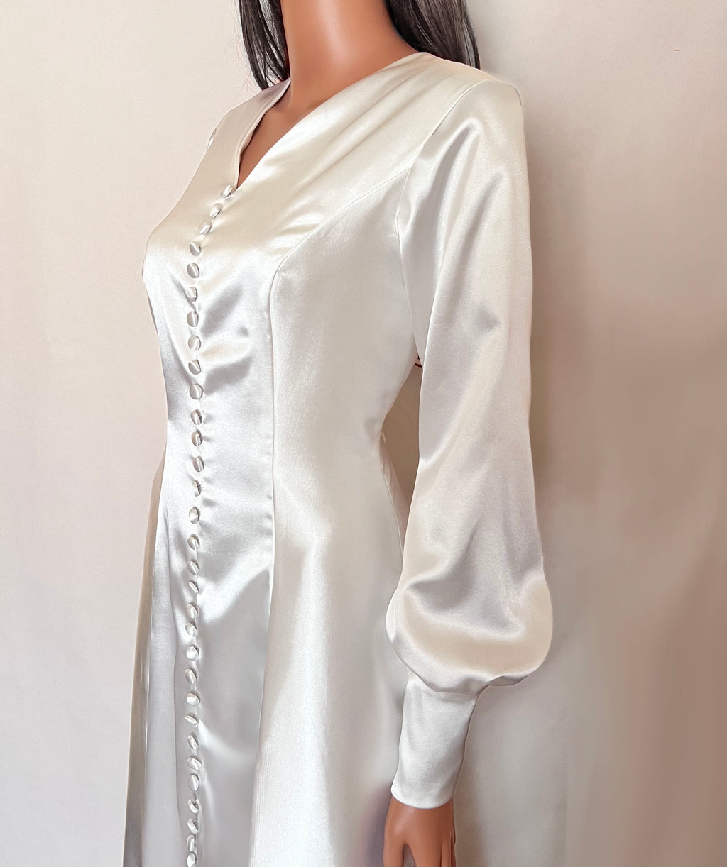 Satin Wedding Gown with Bishop Sleeves