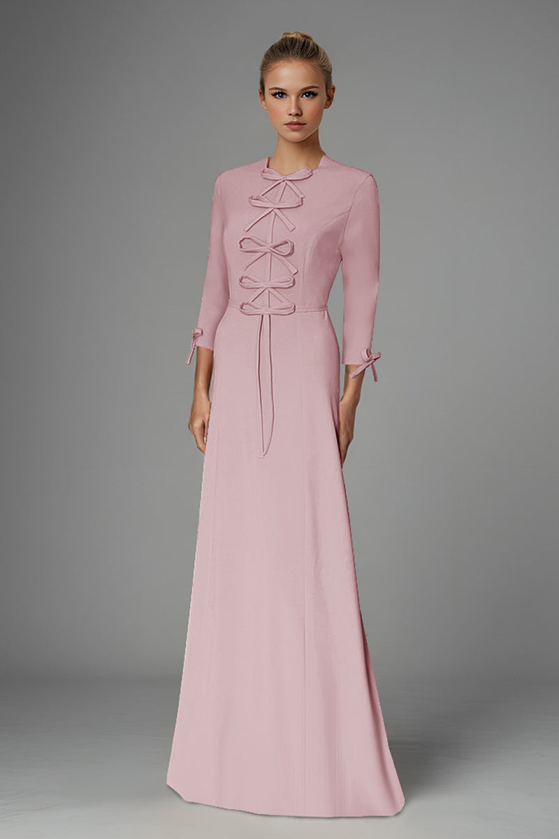 CaeliNYC Acropolis Light Pink Modest Gown with Bows 4 CaeliNYC Acropolis Light Pink Modest Gown with Bows 4