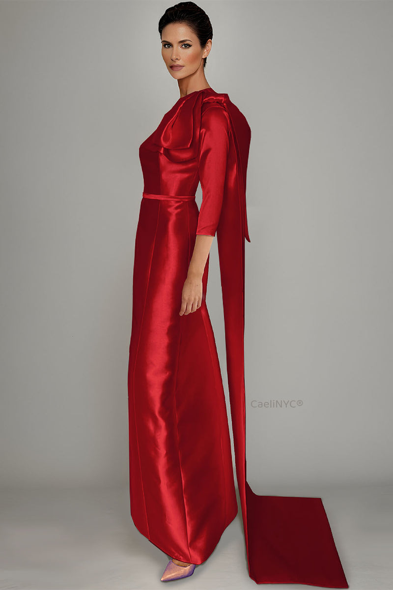 Casablanca Modest Gown with Statement Bow 16 / Red