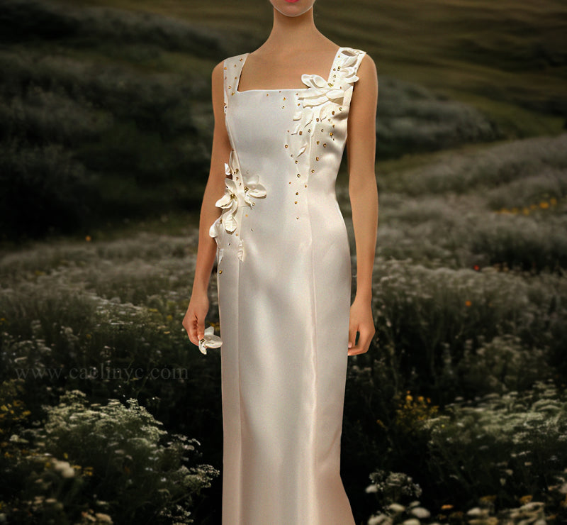Elka Square Neckline Sheath Bridal Dress 2 / Light Pink Elka Square Neckline Sheath Bridal Dress 2 / Light Pink