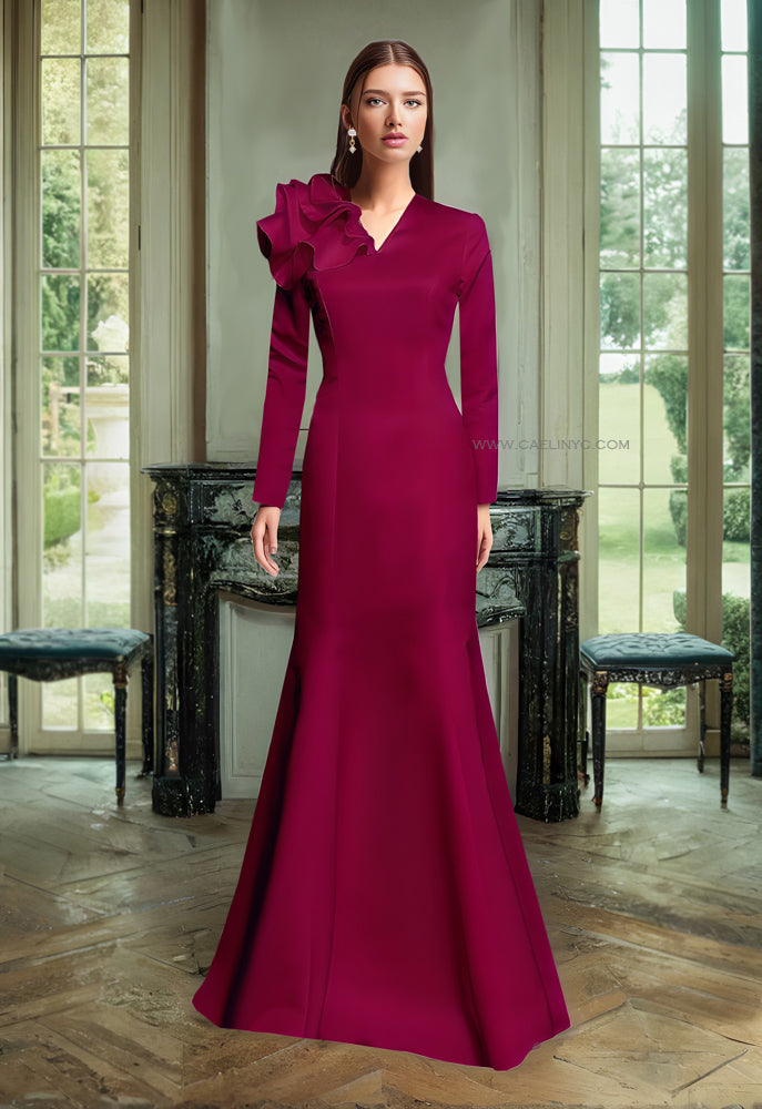 Honour Gold Evening Gown with Sleeves 16 / Off-White Honour Gold Evening Gown with Sleeves 16 / Off-White