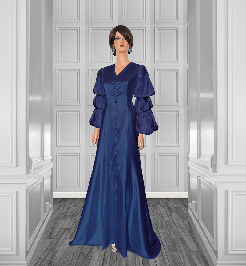 Glow Satin Gown with Layered Puff Sleeves 16 / Dusty Blue Glow Satin Gown with Layered Puff Sleeves 16 / Dusty Blue
