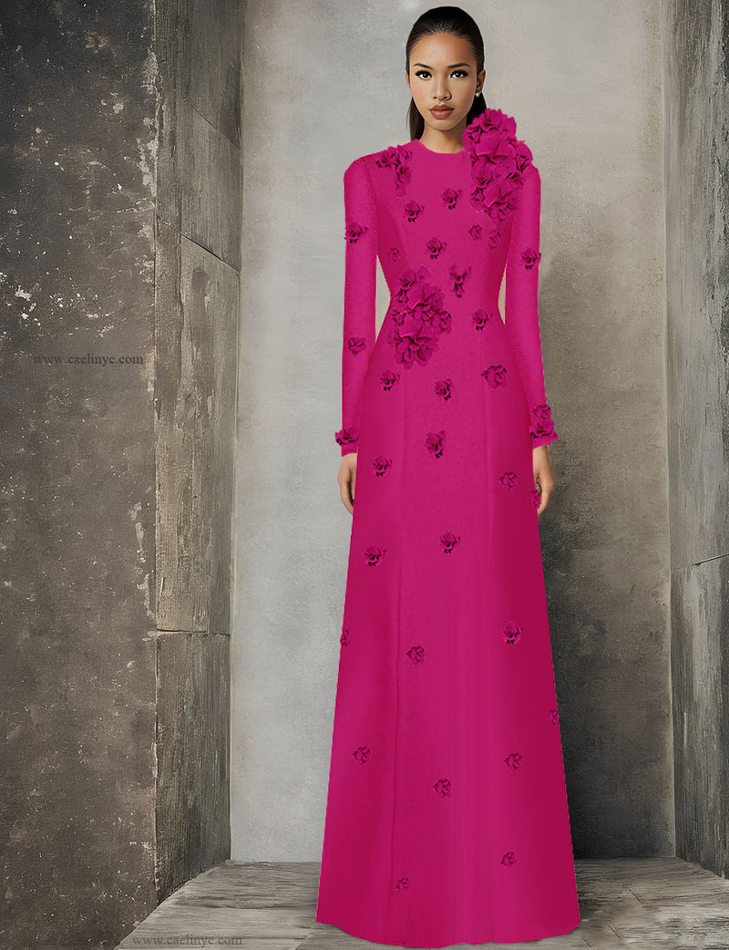 Ipolina Trendy Modest Gown with Petals Custom Size / Red Ipolina Trendy Modest Gown with Petals Custom Size / Red