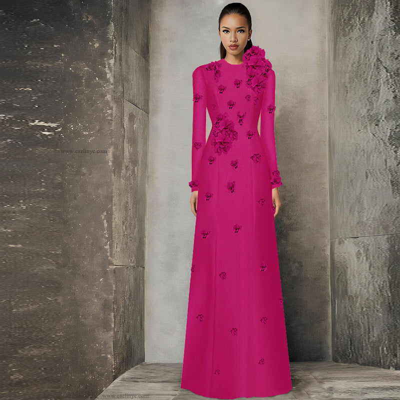 Ipolina Trendy Modest Gown with Petals 8 / Fuchsia Ipolina Trendy Modest Gown with Petals 8 / Fuchsia