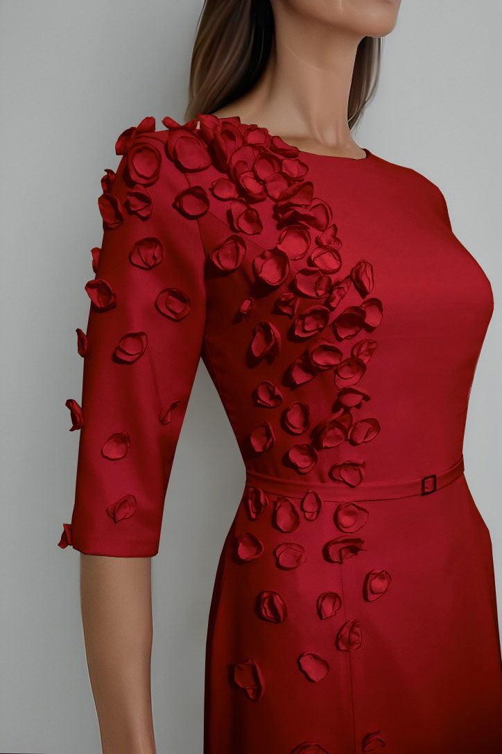 style modern dress Mae Red Modern Modest Gown with Petals 0 / Custom Color