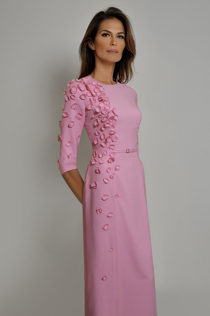 Mae Red Modern Modest Gown with Petals CaeliNYC Mae Red Modern Modest Gown with Petals CaeliNYC