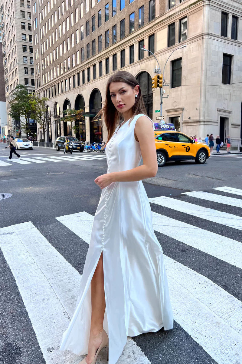 Sunset Silk Charmeuse Gown with buttondown Design 8 / Blush Sunset Silk Charmeuse Gown with buttondown Design 8 / Blush