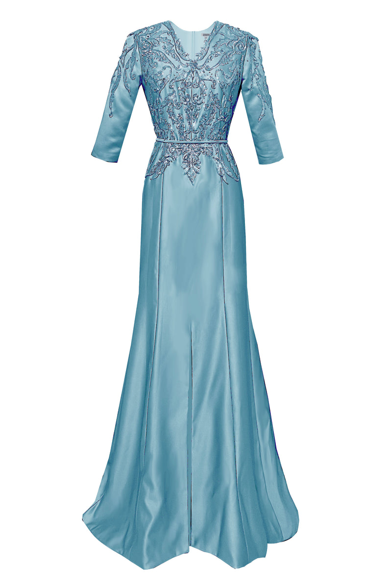 Mandalay Light Blue Elegant Long Dress with Sleeves CaeliNYC Mandalay Light Blue Elegant Long Dress with Sleeves CaeliNYC