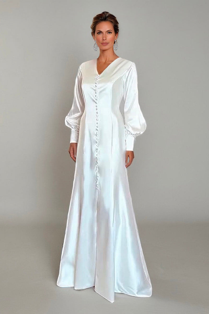 Solstice 100% Silk Satin Wedding Gown with Bishop Sleeves 8 / Brown