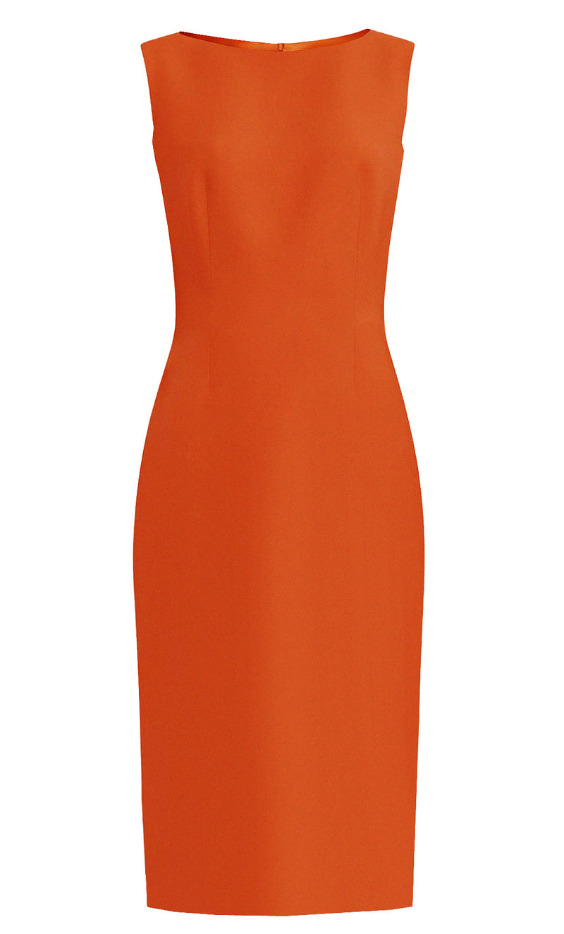 orange boat neck dress /// Orange Womens Elegant Mid-Length Dress With Boat Neck, 3/4 Puffed Sleeve, And Pockets, Women's, Size: Large