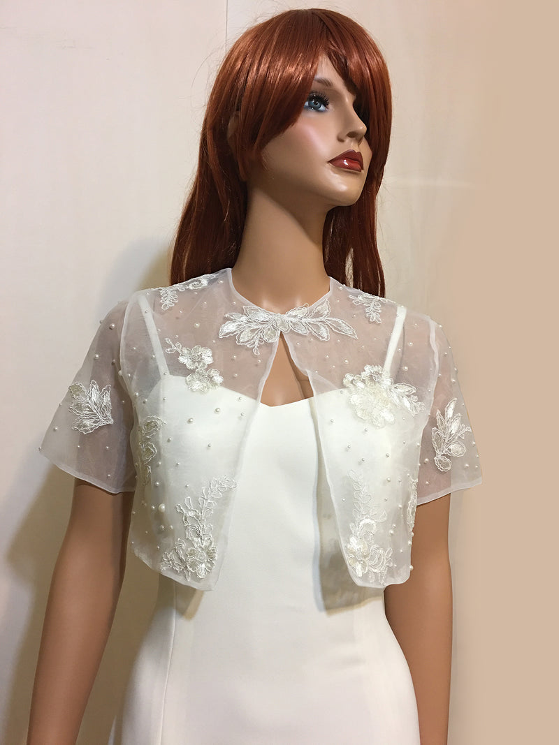 Iva Off-white Organza Handcrafted Bolero Jacket - Main Image