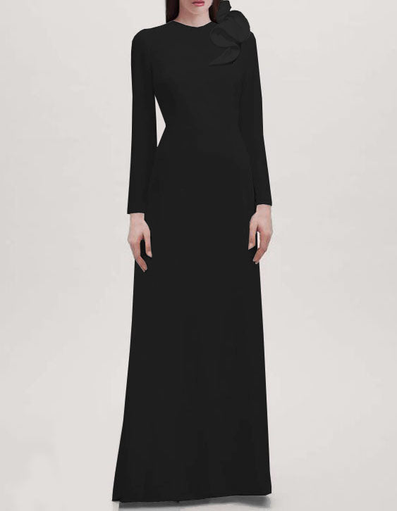 Seraphina Long Sleeves Crepe Gown - All Colors 6 / Black Seraphina Long Sleeves Crepe Gown - All Colors 6 / Black