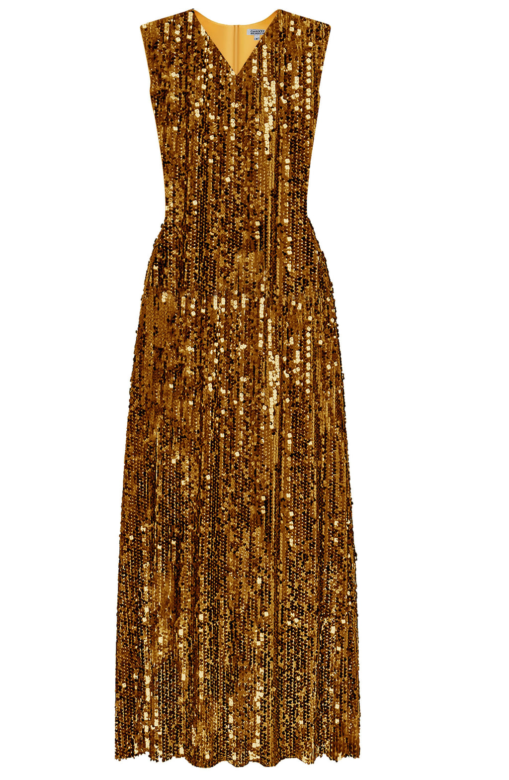 Vangelis Gold Sequin Dress, Vneck party dress, midi dress, gold dress