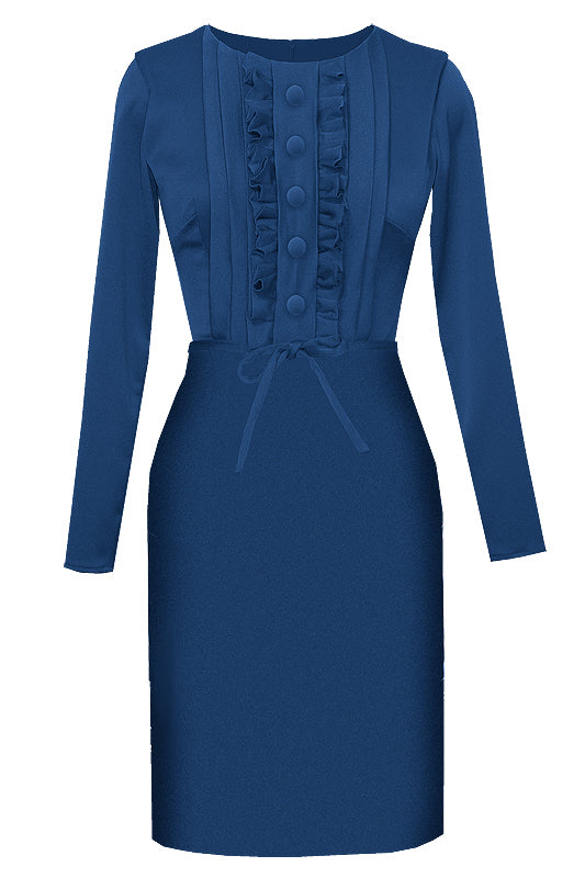 Calypso Blue Knee Length Long Sleeves Cocktail Dress