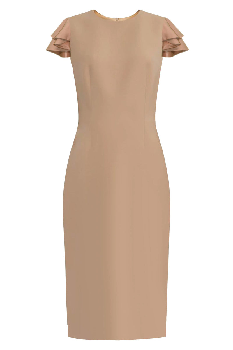 Estella Tan Sheath Dress with Butterfly Sleeves