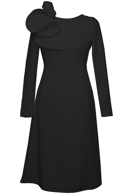 black long sleeve a line midi dress Vestido Midi Charolette Long Sleeve - Negro