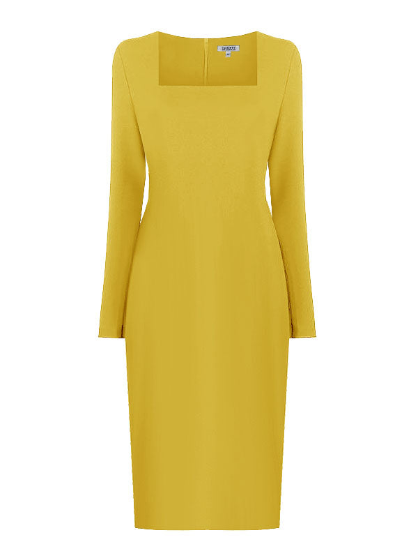Geneva Green Long Sleeves Sheath Dress with Sqaure Neckline 2 Geneva Green Long Sleeves Sheath Dress with Sqaure Neckline 2