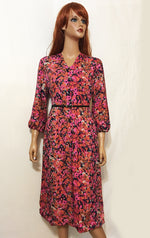 Azaelea V Neck Midi Floral Dress with Bell Puff Sleeves