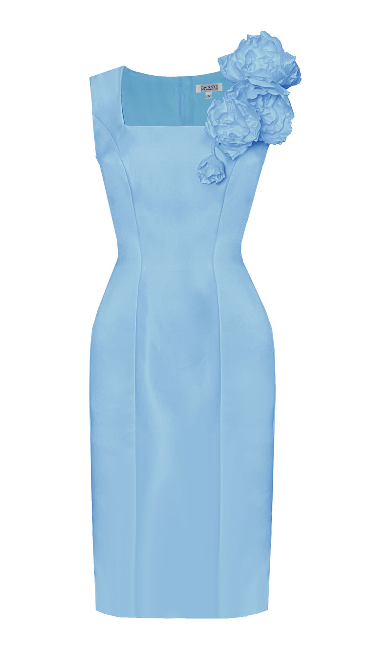 Asteria Little White Dress with Flowers 16 / Light Blue Asteria Little White Dress with Flowers 16 / Light Blue