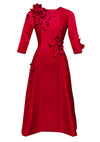 red cocktail dress with sleeves
