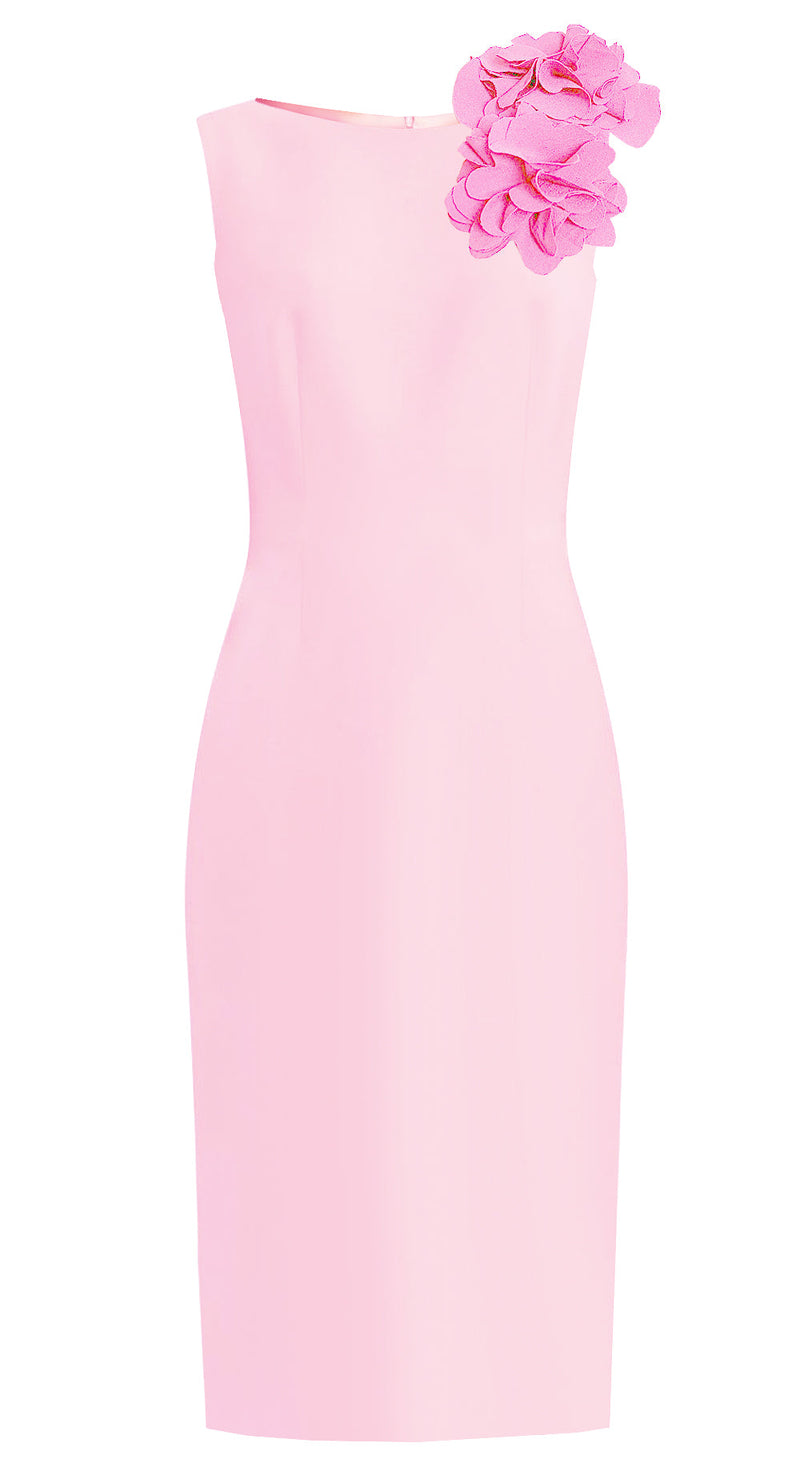 Blush Sheath Dress with Flower Detail