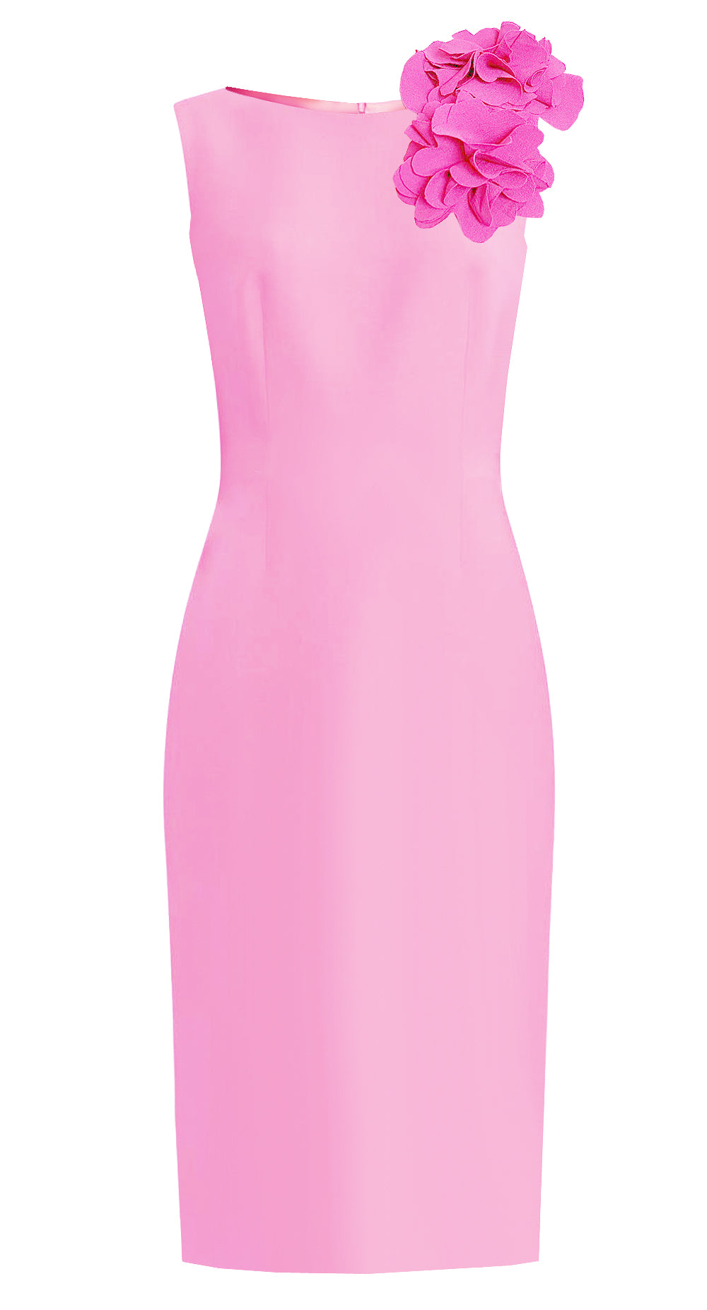 White Aegina Sheath Dress with Flower Detail Custom Size / True Pink