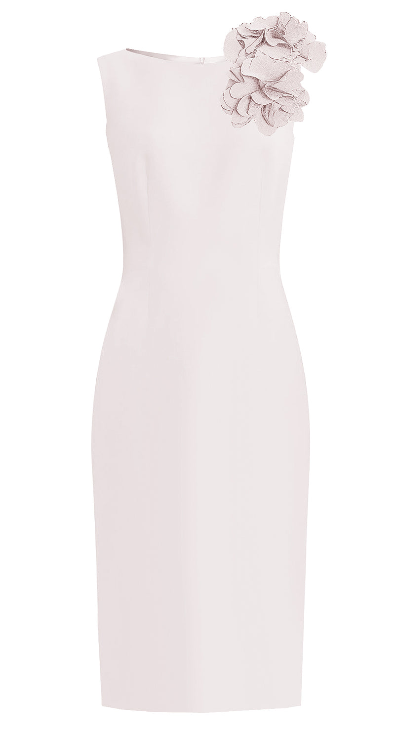 White Sheath Dress with Flower Detail