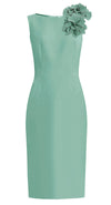 Aqua Green Sheath Dress with Flower Detail