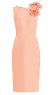 Peach  Sheath Dress with Flower Detail