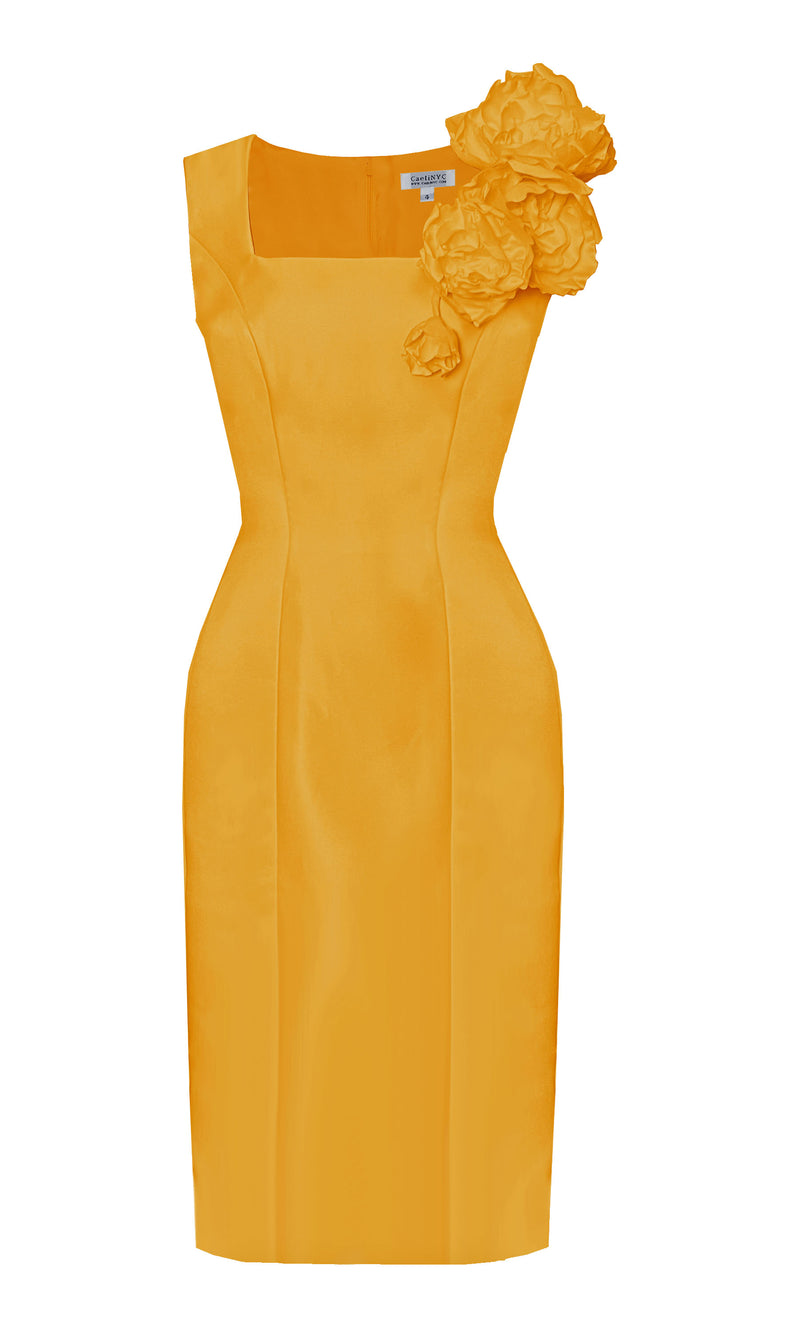 Yellow gold flower sheath dress
