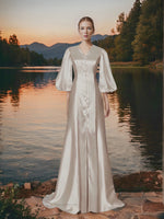 Dawn Satin Wedding Gown with Balloon Sleeves