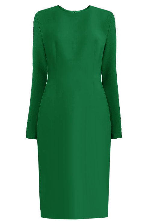 green Long Sleeves Sheath Dress