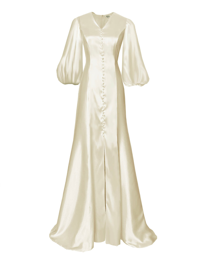 Dawn Satin Gown with 3/4  Balloon Sleeves