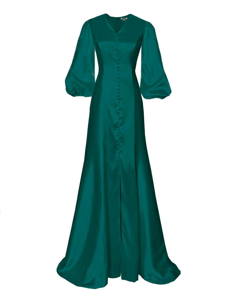 3/4 sleeve satin dress After Six Women's Floral Satin Twill Ballgown - Blue
