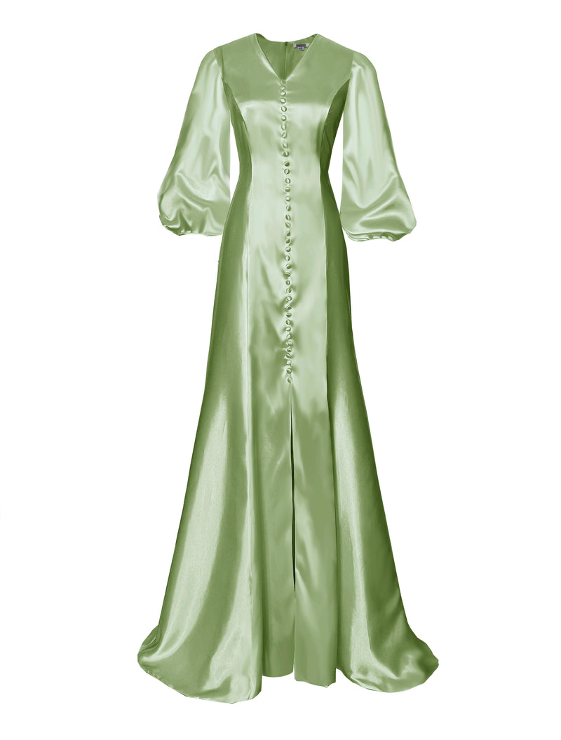 Dawn Satin Gown with 3/4  Balloon Sleeves