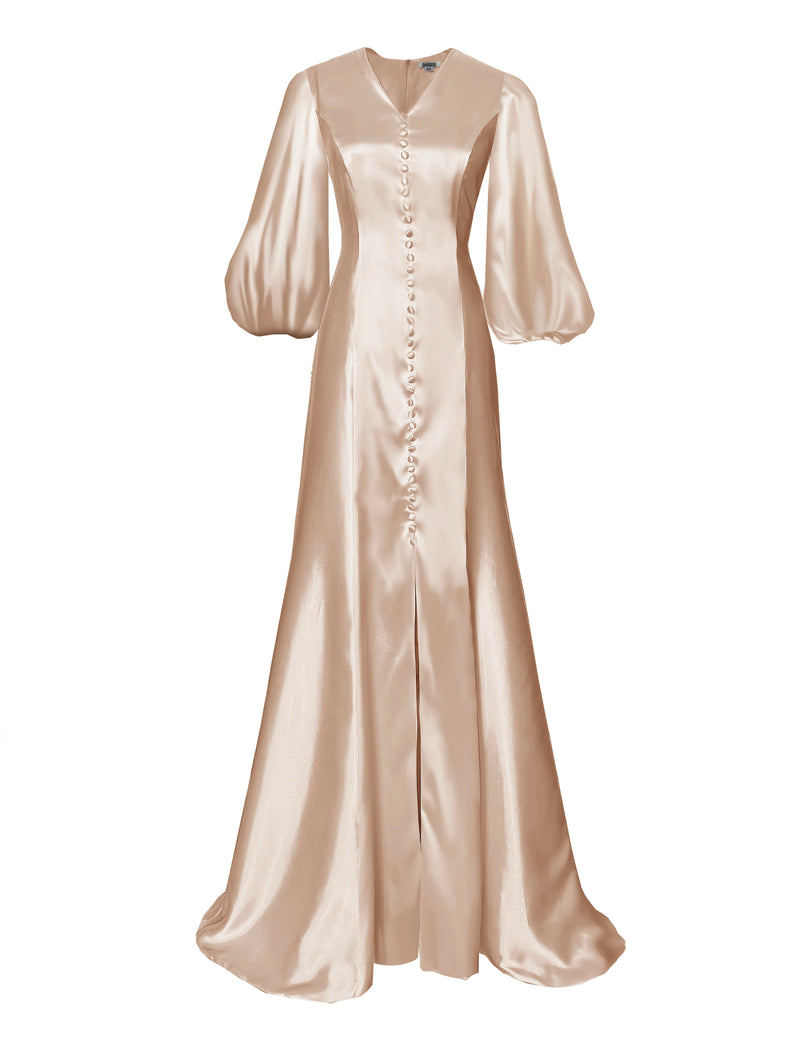 Dawn Satin Wedding Gown with Balloon Sleeves