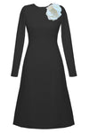 Dorothea A-line Long Sleeve Dress with Flower Applique