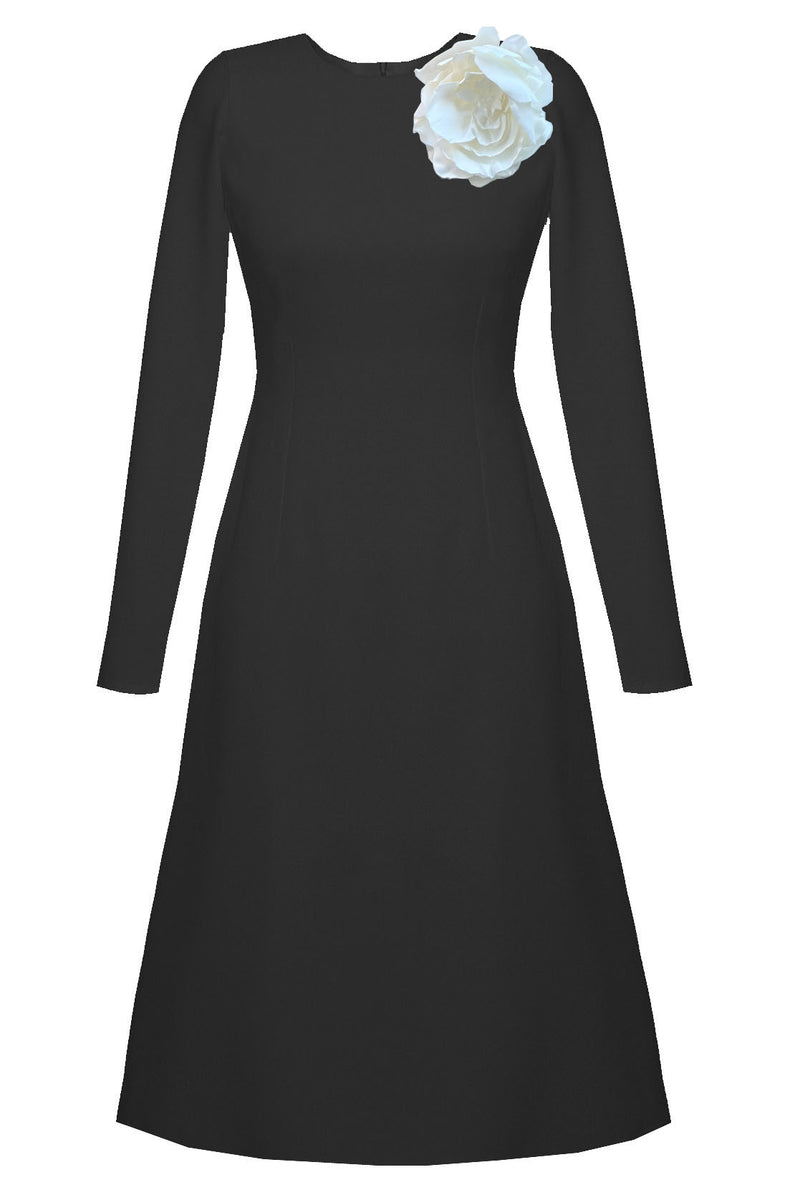 Dorothea A-line Long Sleeve Dress with Flower Applique