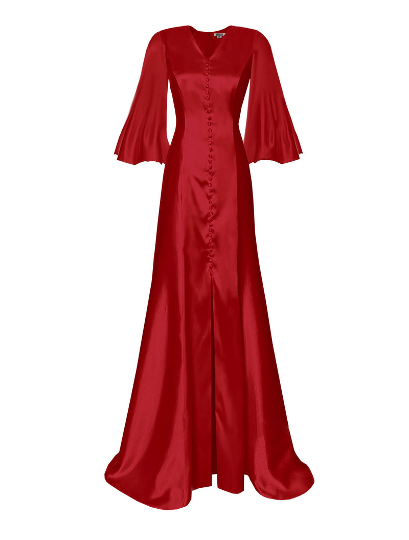 Eventide Satin Gown with Bell Sleeves