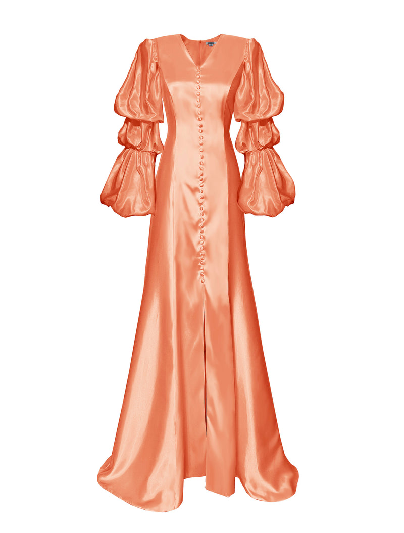 Glow Satin Wedding Gown with Layered Puff Sleeves