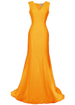 yellow vneckline dress, gown minimalist great fit