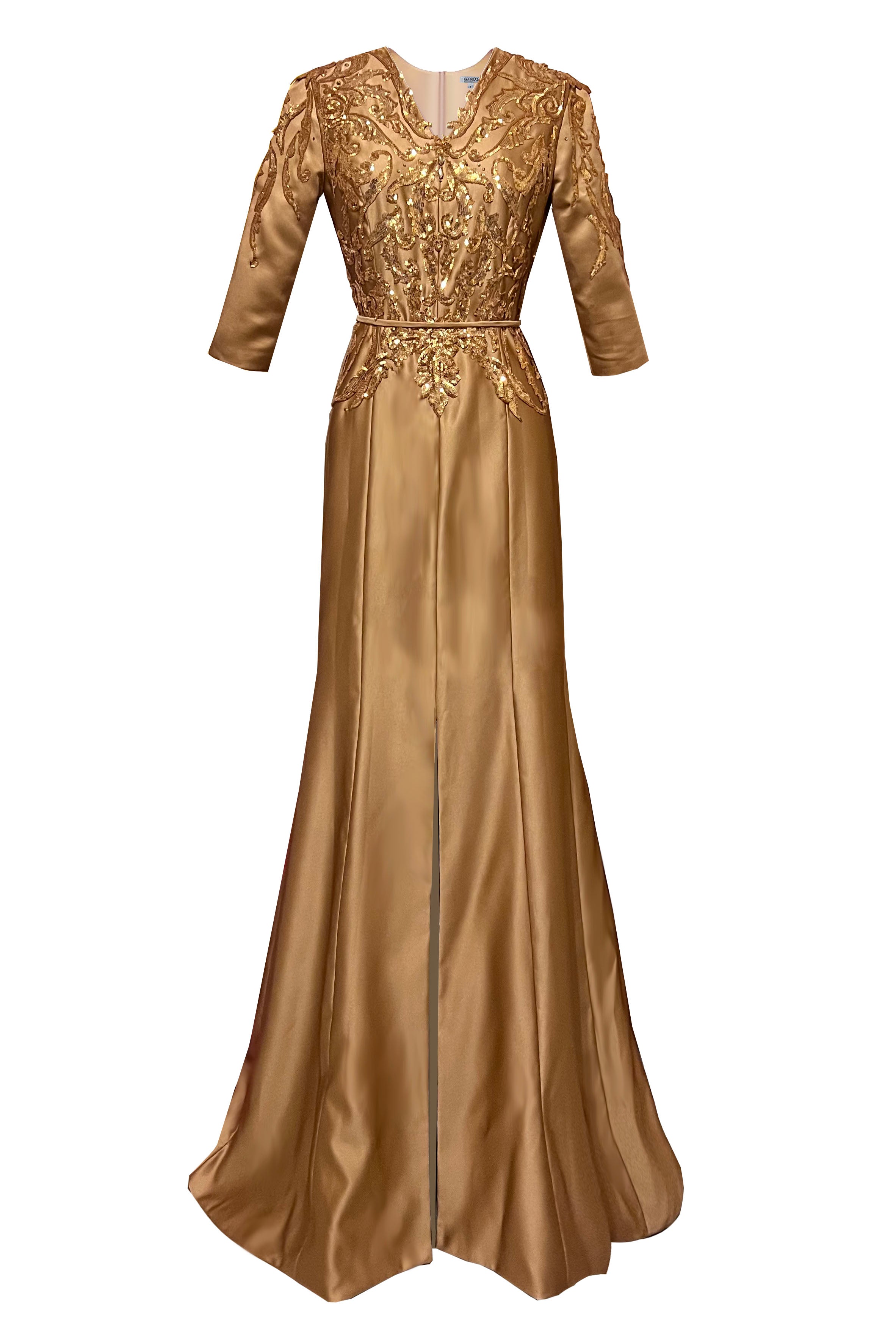 Mandalay Formal Evening Gown with Sleeves 6 / Gold Mandalay Formal Evening Gown with Sleeves 6 / Gold