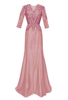 pink sequin Evening Gown with Sleeves 