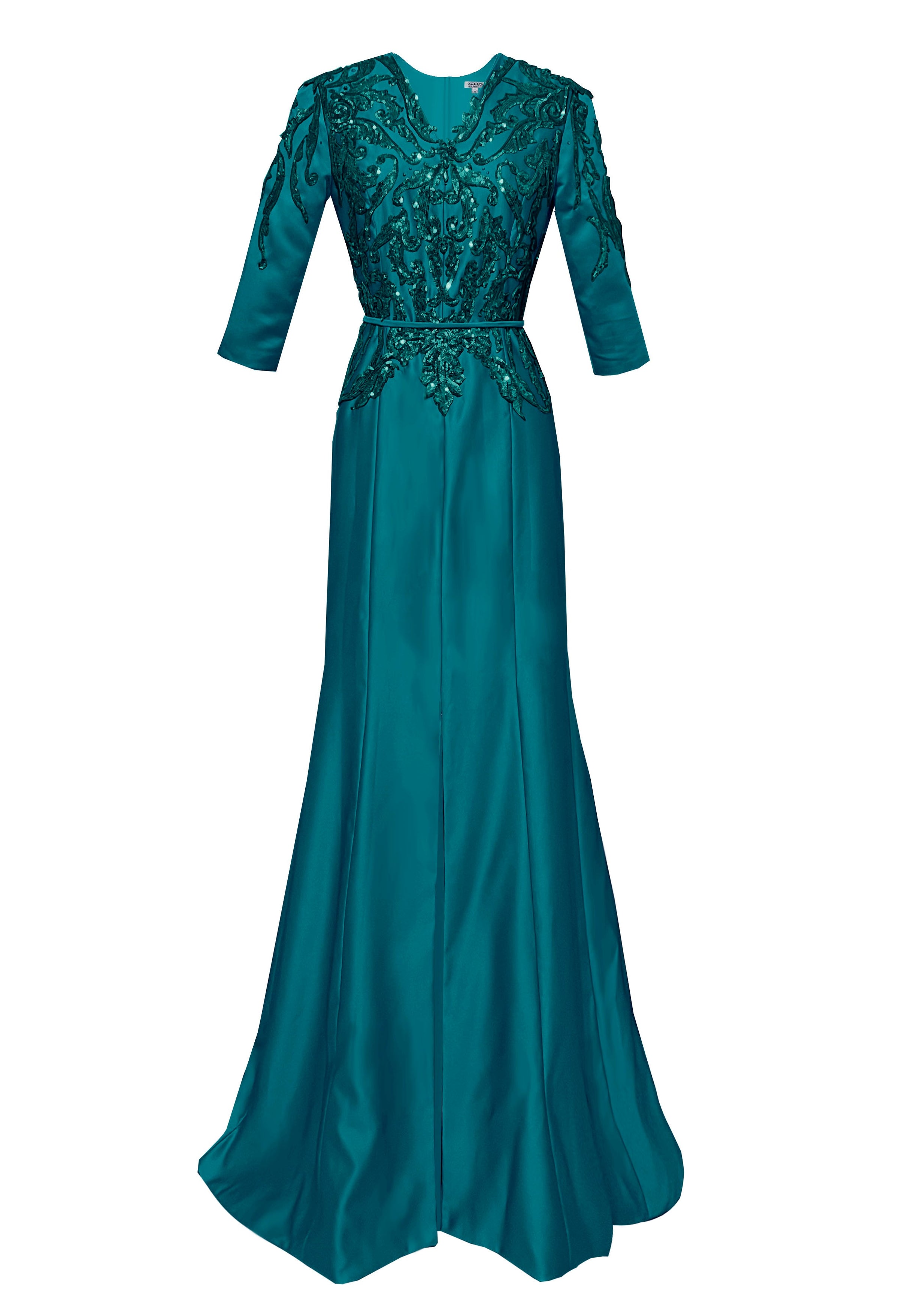 mandalay evening dresses Mandalay Sequin Evening Gown with Sleeves CaeliNYC