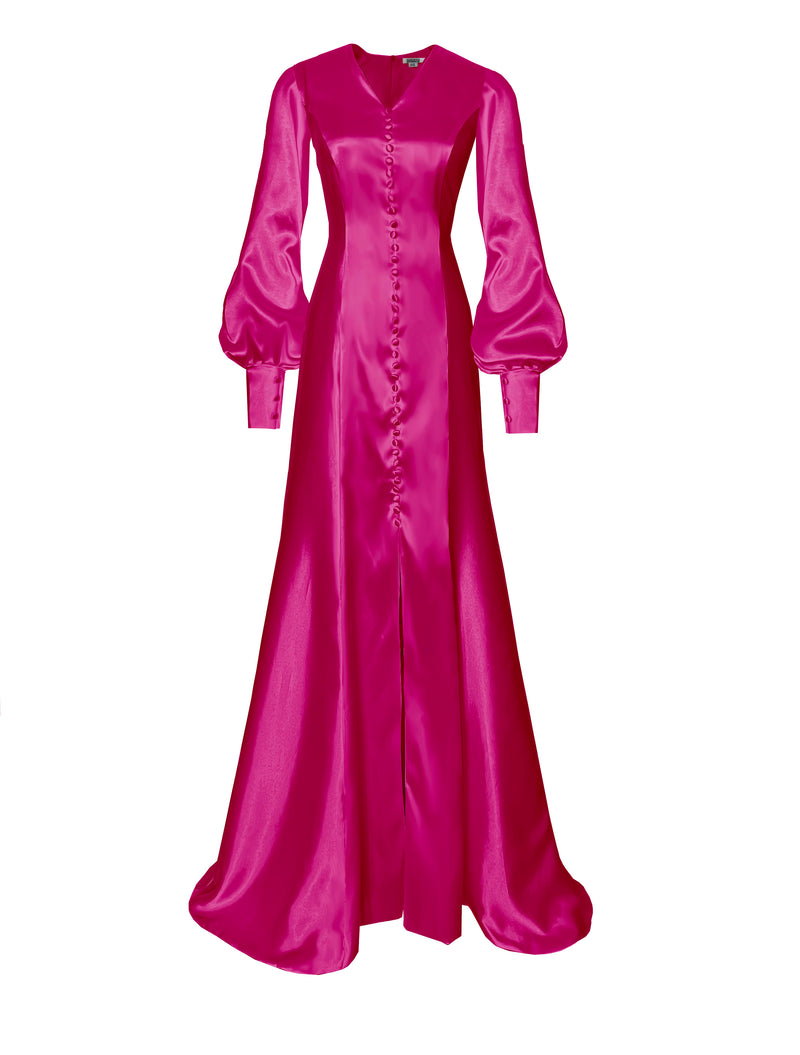 Solstice Satin Wedding Gown with Bishop Sleeves