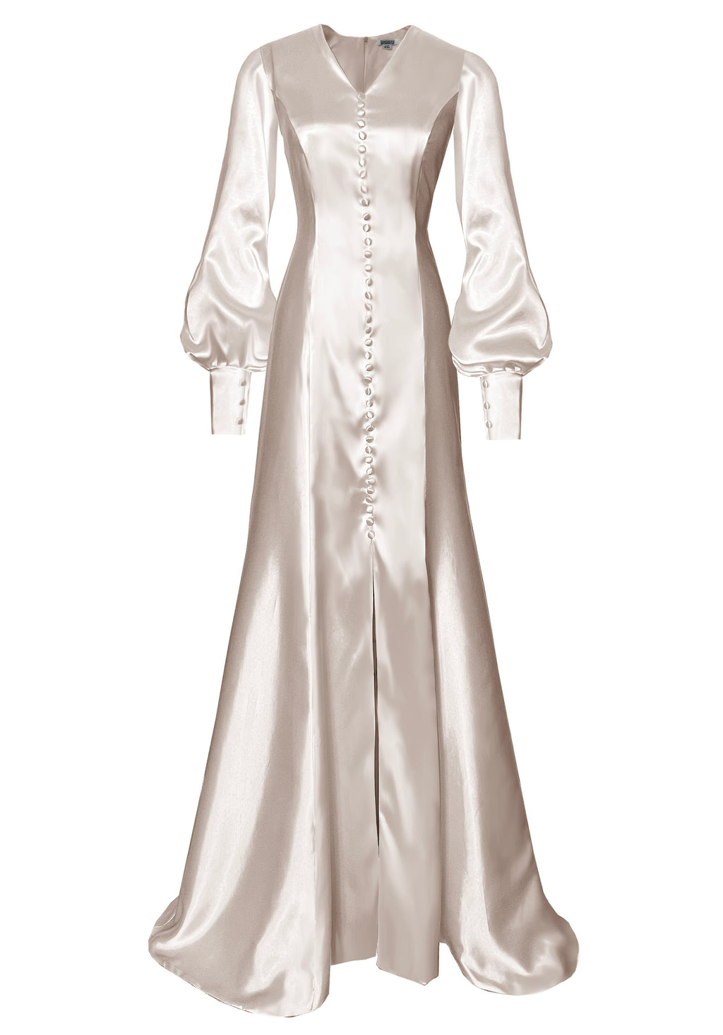  Satin Wedding Gown with Bishop Sleeves