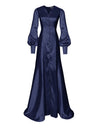 navy Satin Gown with bishop Sleeves