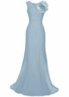 Terra V-Neck Tailored Gown with Statement Flower - More colors